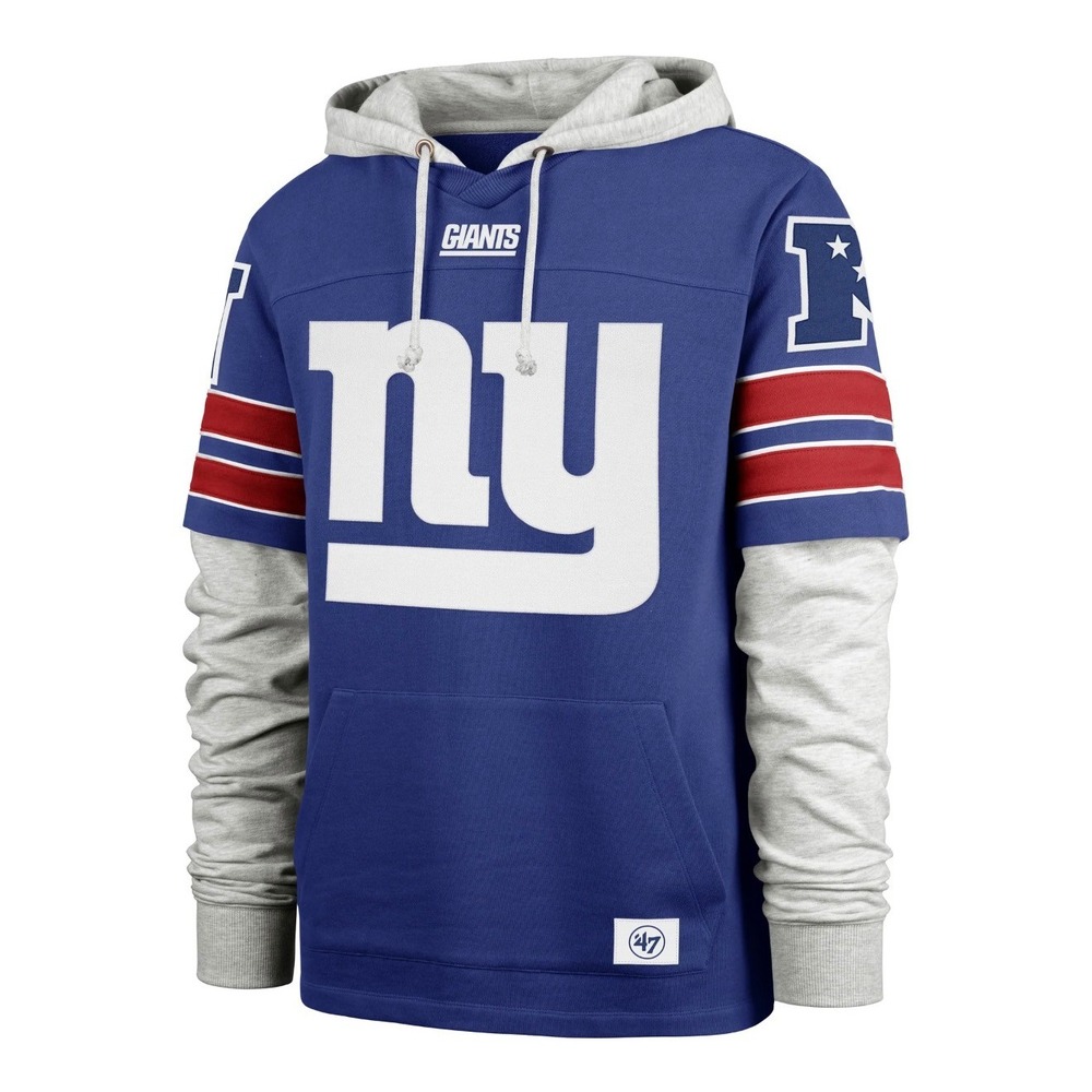 47 Brand New York Giants Gridiron Cornerback Lacer Hoodie Mens 2X Blue Grey NEW